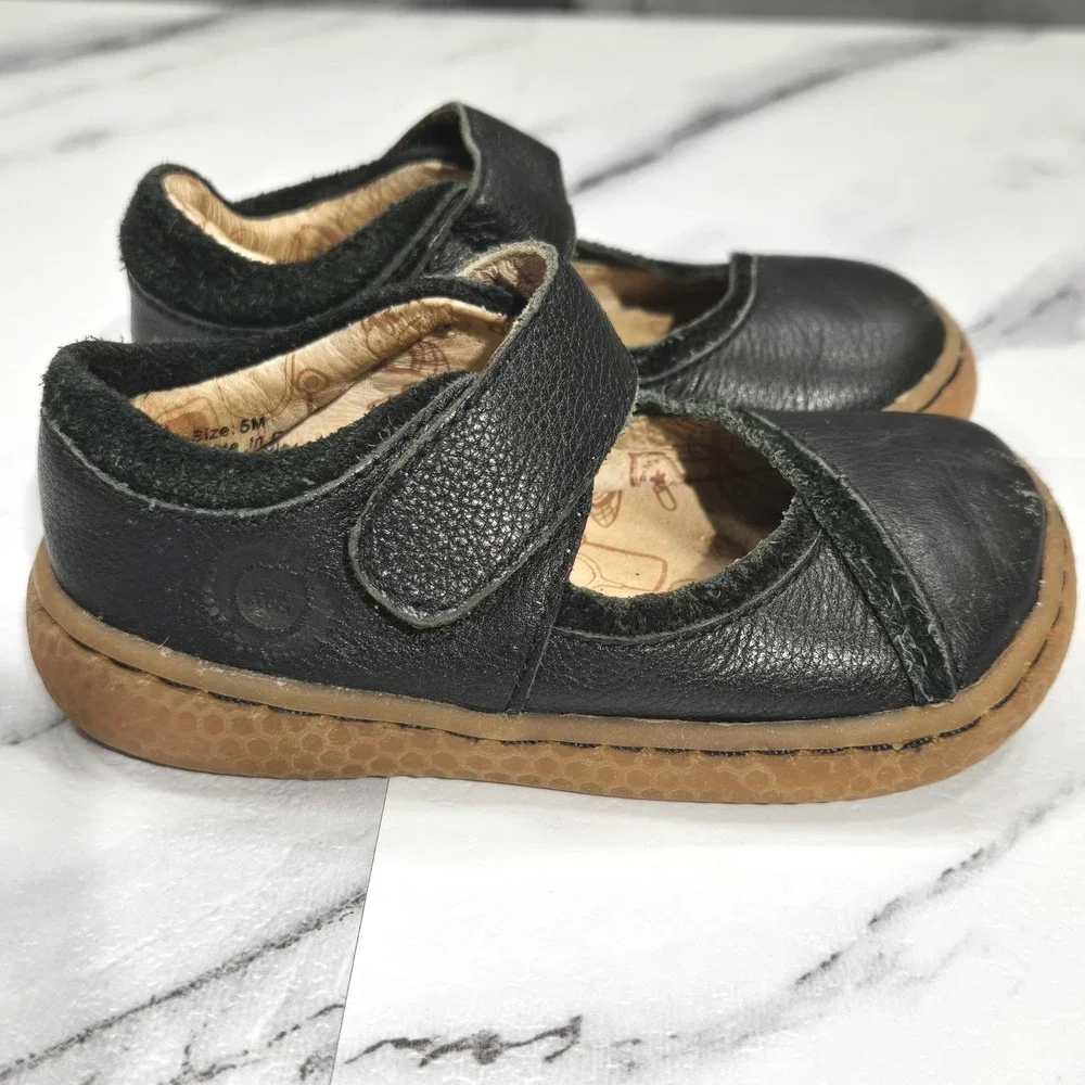 Livie & Luca Mary Jane Shoes Girls Size 5M Black Leather Hook Loop Casual